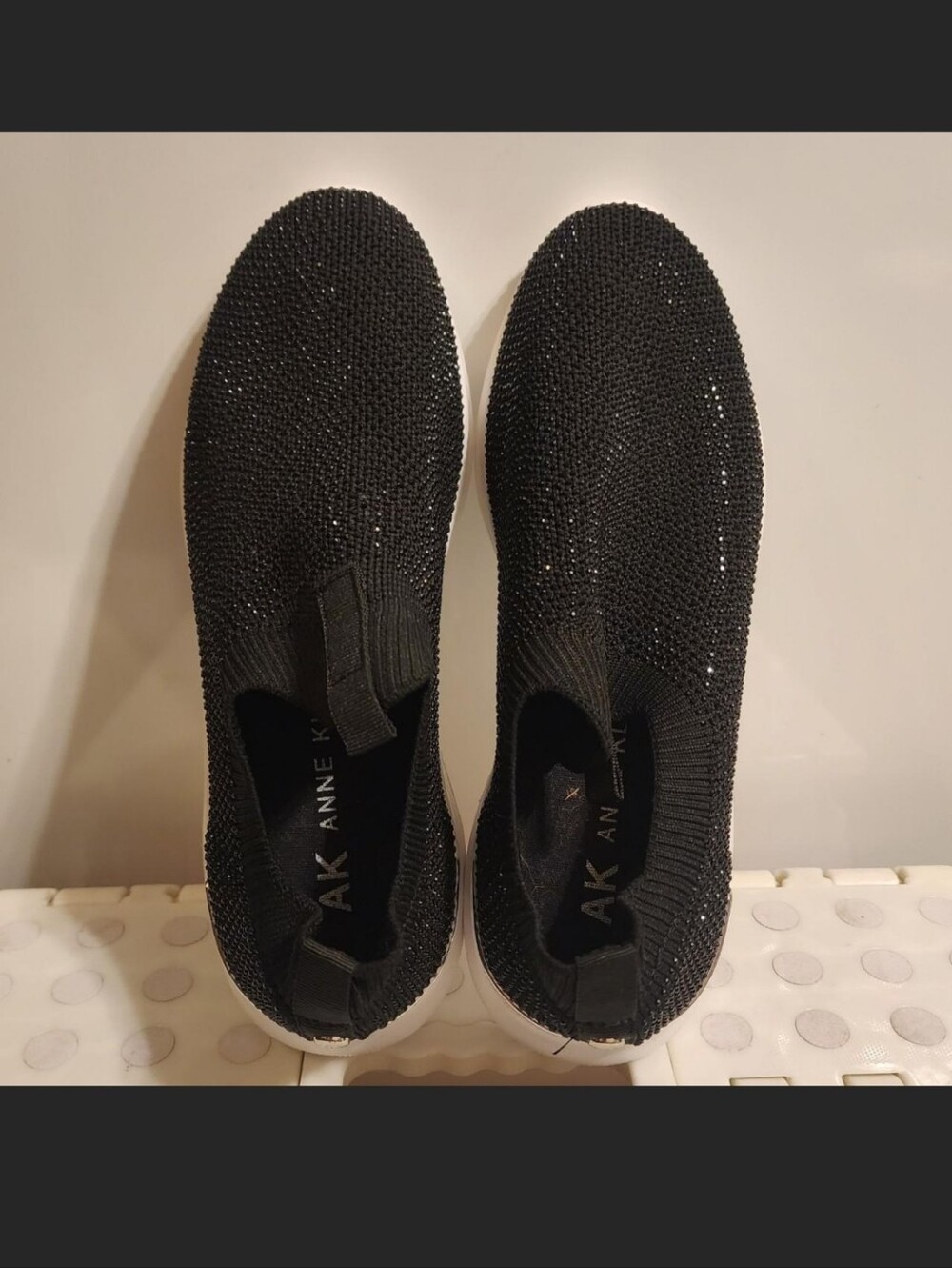 Sz 7.5 Anne Klein Black Rhinestine Slip-On Sneakers